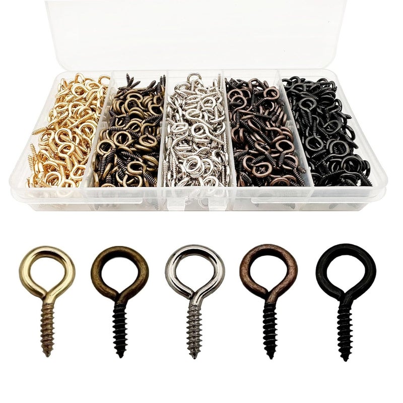 IDEALSV Small Screw Eyes Pin Hooks, 750 Pcs 0.55 Inch Screw in Hook for Jewelry, Cork Bottles,Resin, Bead, 7mm*14mm Small Eye Rings Eyelet Hook for Craft 5 Colors - Image 1